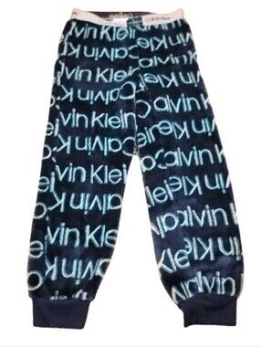 Calvin Klein Pull On Fleece‎ Sweatpants Boys XS 5/6 Blue Elastic Lounge Pajamas